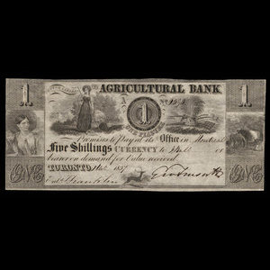 Canada, Agricultural Bank (Toronto), 1 dollar : October 1, 1837