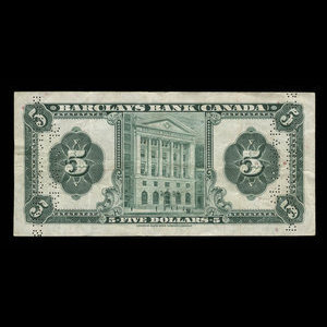 Canada, Barclays Bank, 5 dollars : January 2, 1935