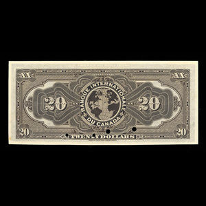 Canada, Banque Internationale du Canada, 20 dollars : October 17, 1911