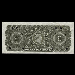 Canada, Dominion Bank, 20 dollars : October 1, 1909