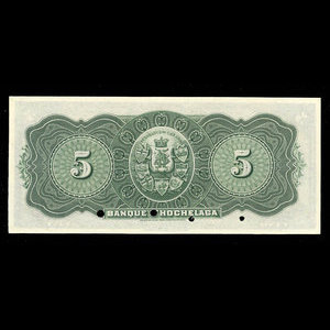 Canada, Banque d'Hochelaga, 5 piastres : February 23, 1911