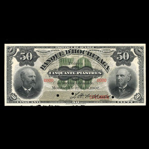 Canada, Banque d'Hochelaga, 50 piastres : March 1, 1907