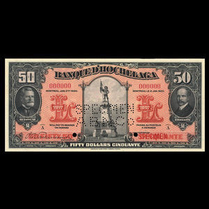 Canada, Banque d'Hochelaga, 50 dollars : January 2, 1920