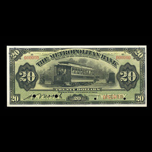 Canada, Metropolitan Bank (The), 20 dollars : November 5, 1902