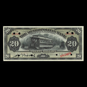 Canada, Metropolitan Bank (The), 20 dollars : November 5, 1909