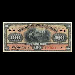 Canada, Metropolitan Bank (The), 100 dollars : November 5, 1902