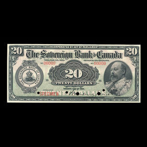 Canada, Sovereign Bank of Canada, 20 dollars : May 1, 1907