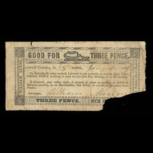 Canada, William Nunns, 3 pence : January 1, 1839