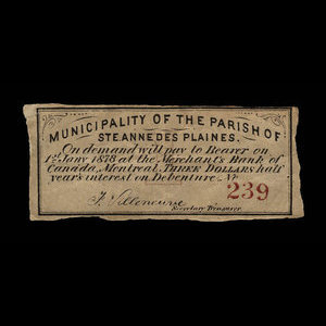 Canada, Parish of Ste. Anne des Plaines, 3 dollars : January 1, 1878