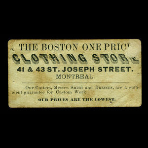 Canada, Boston One Price Clothing Store, no denomination : 1887