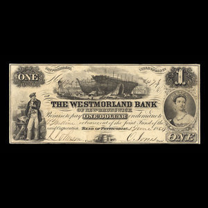 Canada, Westmorland Bank of New Brunswick, 1 dollar : June 1, 1854