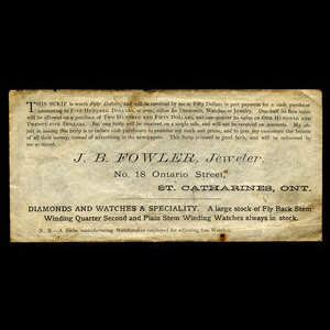 Canada, J.B. Fowler, 50 dollars : 1894