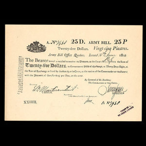 Canada, Army Bill Office, 25 dollars : June 15, 1813