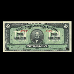Canada, Molsons Bank, 10 dollars : July 3, 1922