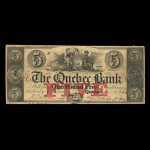 Canada, Quebec Bank, 5 dollars : November 1, 1860