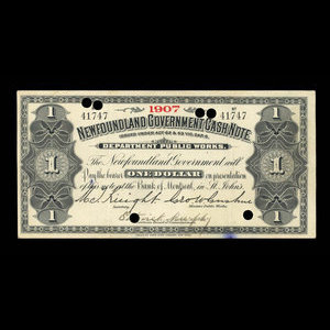 Canada, Newfoundland - Department of Public Works, 1 dollar : 1907