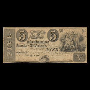Canada, Mechanics Bank of St. John's, 5 dollars : June 18, 1858