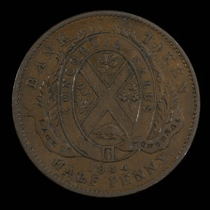 Canada, Bank of Montreal, 1/2 penny : 1844