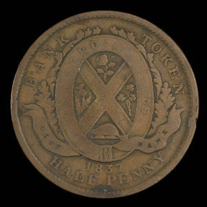 Canada, City Bank (Montreal), 1/2 penny : 1837