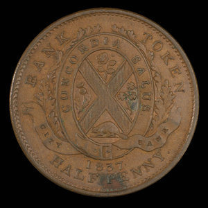 Canada, City Bank (Montreal), 1/2 penny : 1837