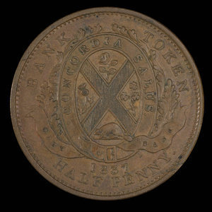 Canada, City Bank (Montreal), 1/2 penny : 1837