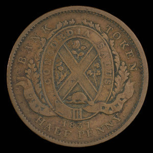 Canada, City Bank (Montreal), 1/2 penny : 1837