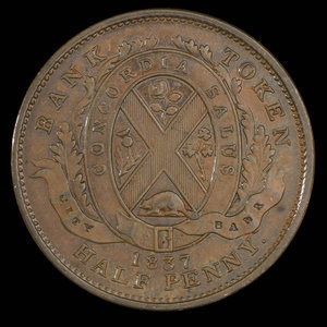 Canada, City Bank (Montreal), 1/2 penny : 1837