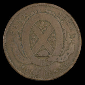 Canada, City Bank (Montreal), 1/2 penny : 1837