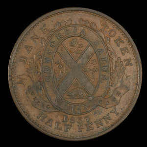 Canada, Quebec Bank, 1/2 penny : 1837