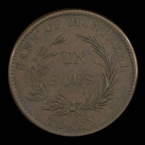 Canada, Bank of Montreal, 1 sou : 1838