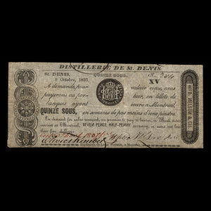 Canada, Wfd. Nelson & Co., 15 sous : October 9, 1837