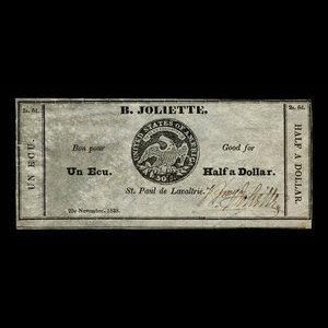 Canada, B. Joliette, 1 ecu : November 20, 1838