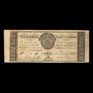 Canada, W. & J. Bell, 15 pence : July 4, 1837