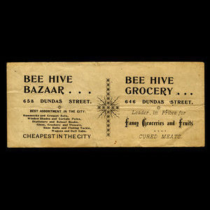 Canada, Bee Hive Bazaar & Grocery, no denomination : 1887