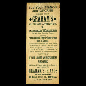 Canada, Britannia Piano Rooms, no denomination : 1887