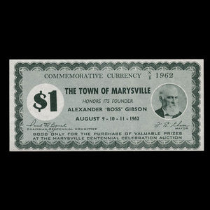 Canada, Town of Marysville, 1 dollar : 1962