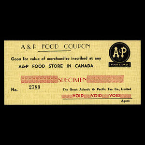 Canada, The Great Atlantic & Pacific Tea Co., Ltd. (A & P), no denomination : 1946