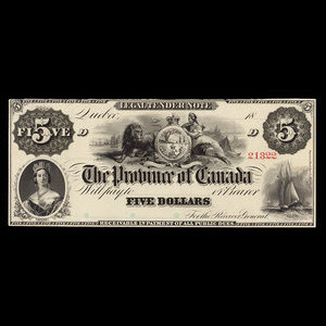 Canada, Province of Canada, 5 dollars : 1866