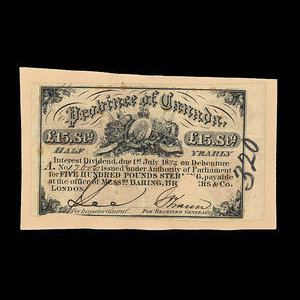 Canada, Province of Canada, 15 pounds : July 1, 1883