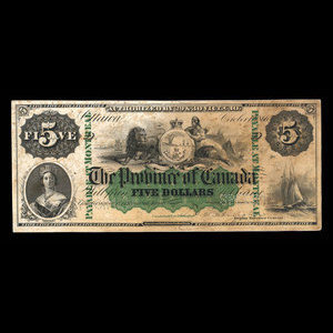 Canada, Province of Canada, 5 dollars : October 1, 1866