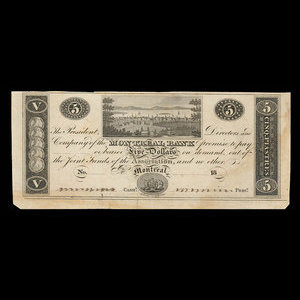 Canada, Montreal Bank, 5 dollars : 1822