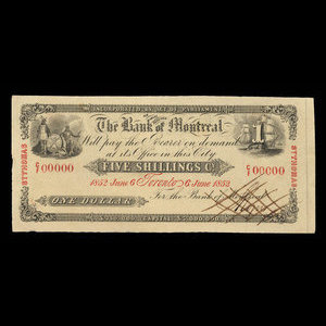 Canada, Bank of Montreal, 1 dollar : June 6, 1852