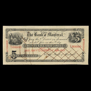 Canada, Bank of Montreal, 5 dollars : September 1, 1852