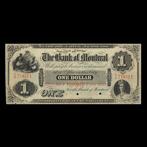 Canada, Bank of Montreal, 1 dollar : February 1, 1853