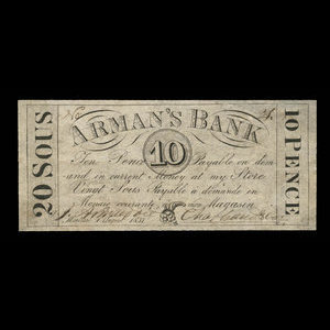 Canada, Arman's Bank, 20 sous : August 1, 1837