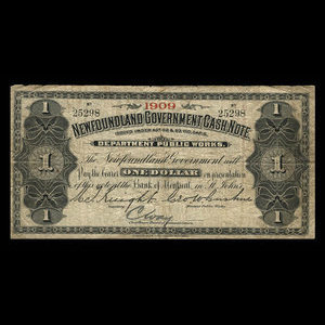 Canada, Newfoundland - Department of Public Works, 1 dollar : 1909