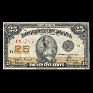 Canada, Dominion of Canada, 25 cents : July 2, 1923