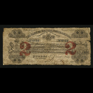 Canada, Bank of British North America, 2 dollars : December 1, 1852