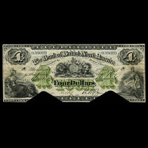 Canada, Bank of British North America, 4 dollars : July 3, 1877