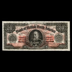 Canada, Bank of British North America, 20 dollars : July 3, 1911